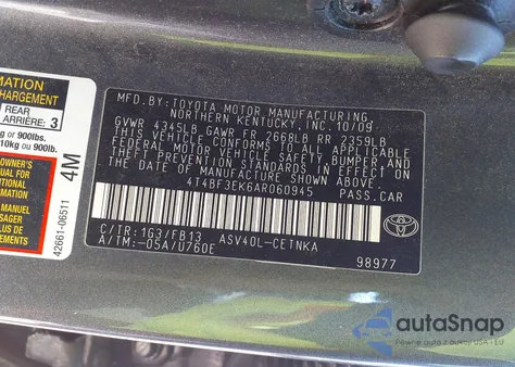 2010 Toyota Camry Le from USA, damaged, VIN 4T4BF3EK6AR060945